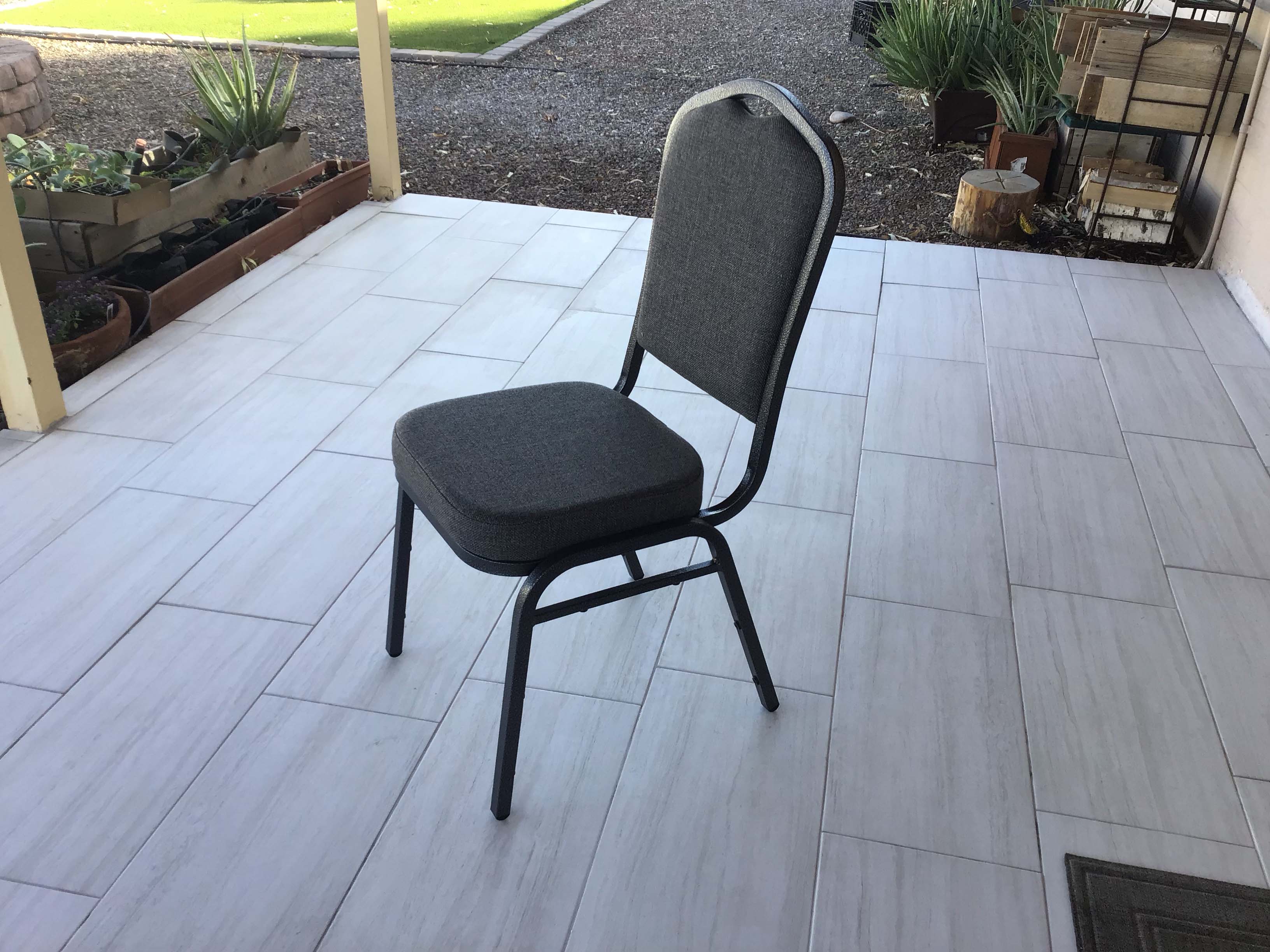 banquet chairs (premium crown back w/padded seats/backs, charcoal gray fabric)