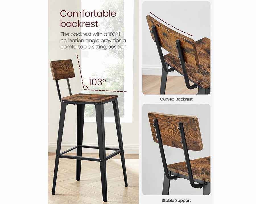 bar stools (rustic brown and ink black, w/backrest) - 29.1 seat height