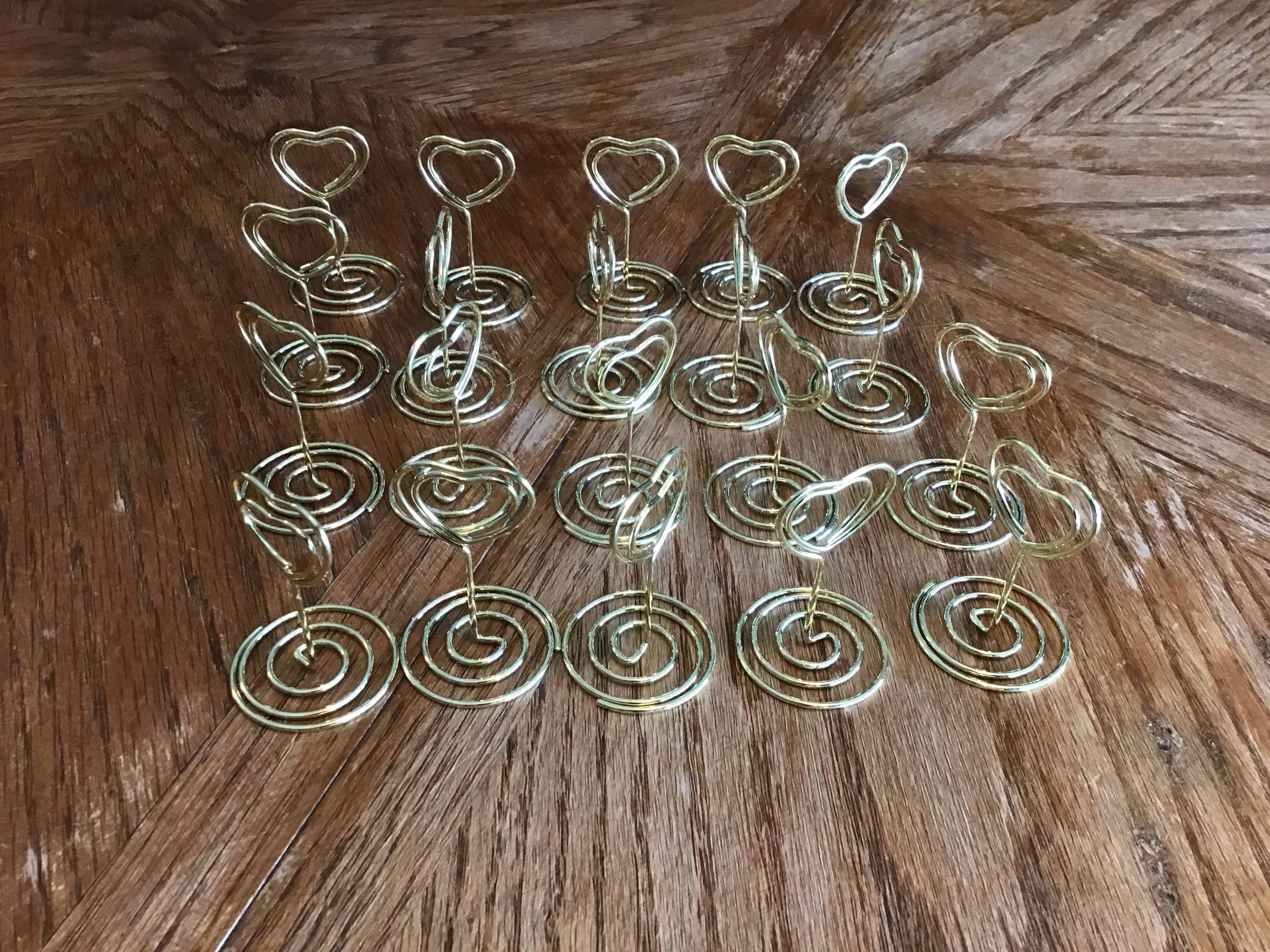 table top card/sign holders (heart-shaped, gold metal)
