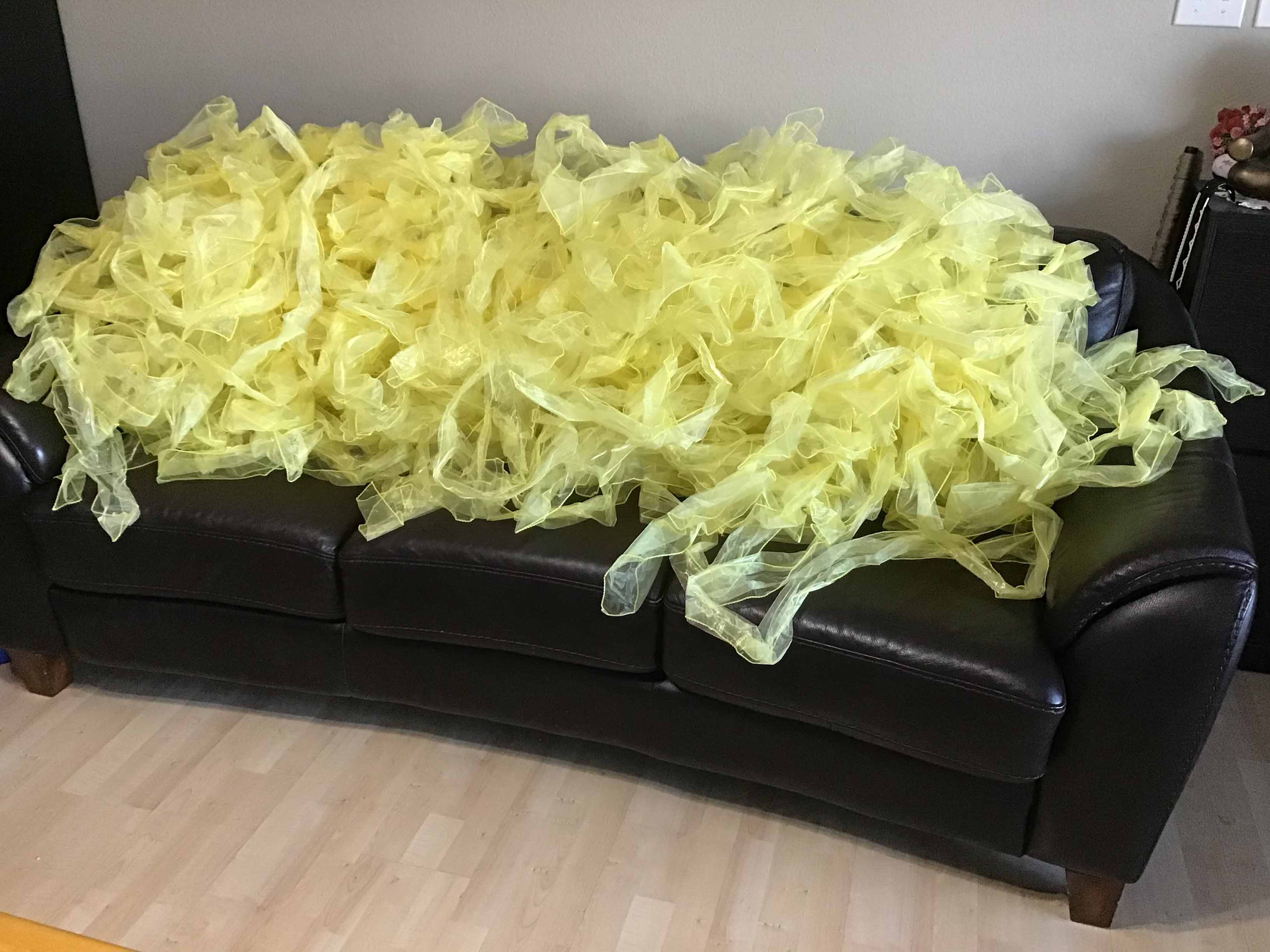 tote with 99 yellow organza chair sashes - 6 x 102