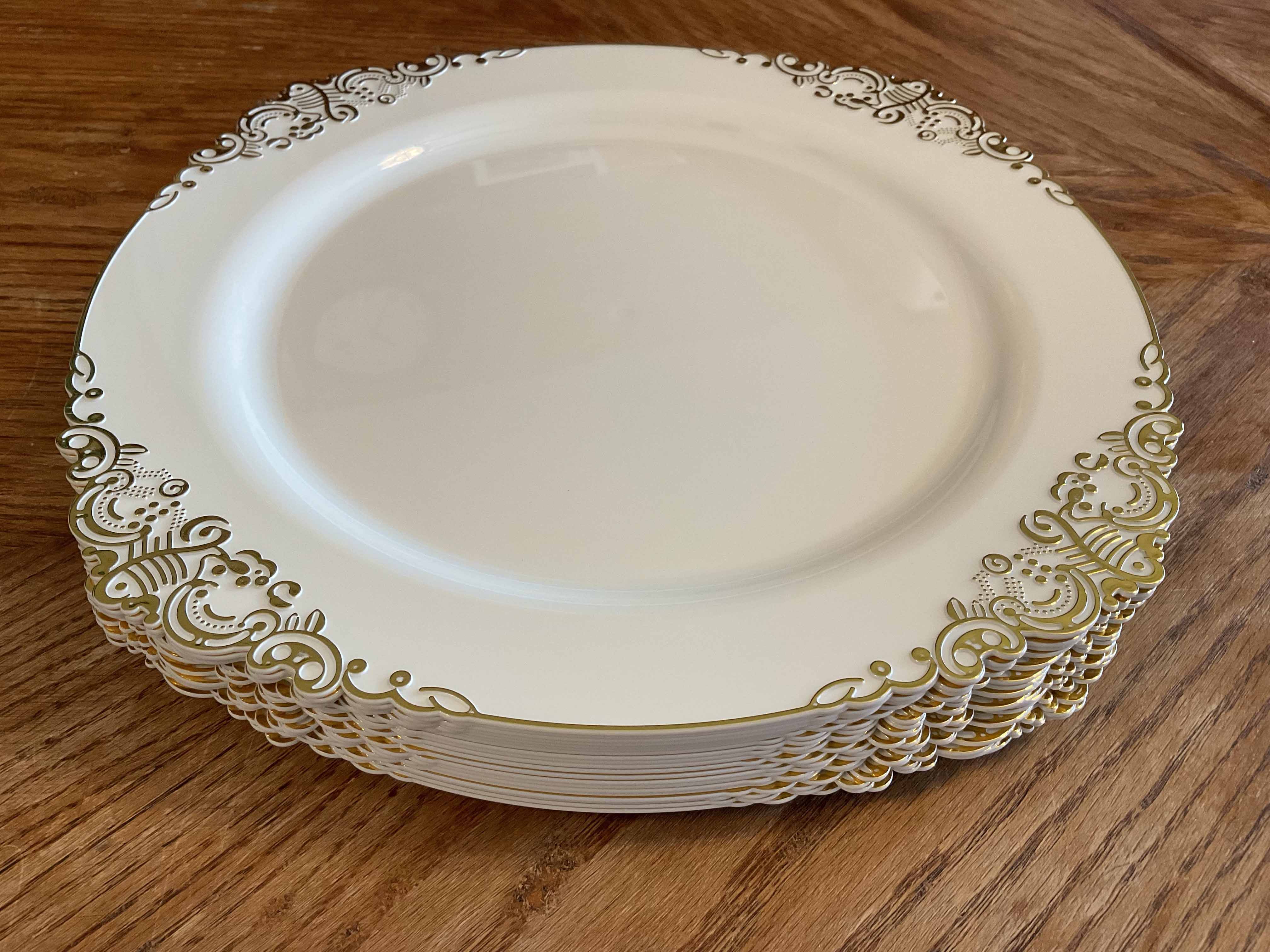 charger plates (ivory with gold embossed baroque rim) - 13