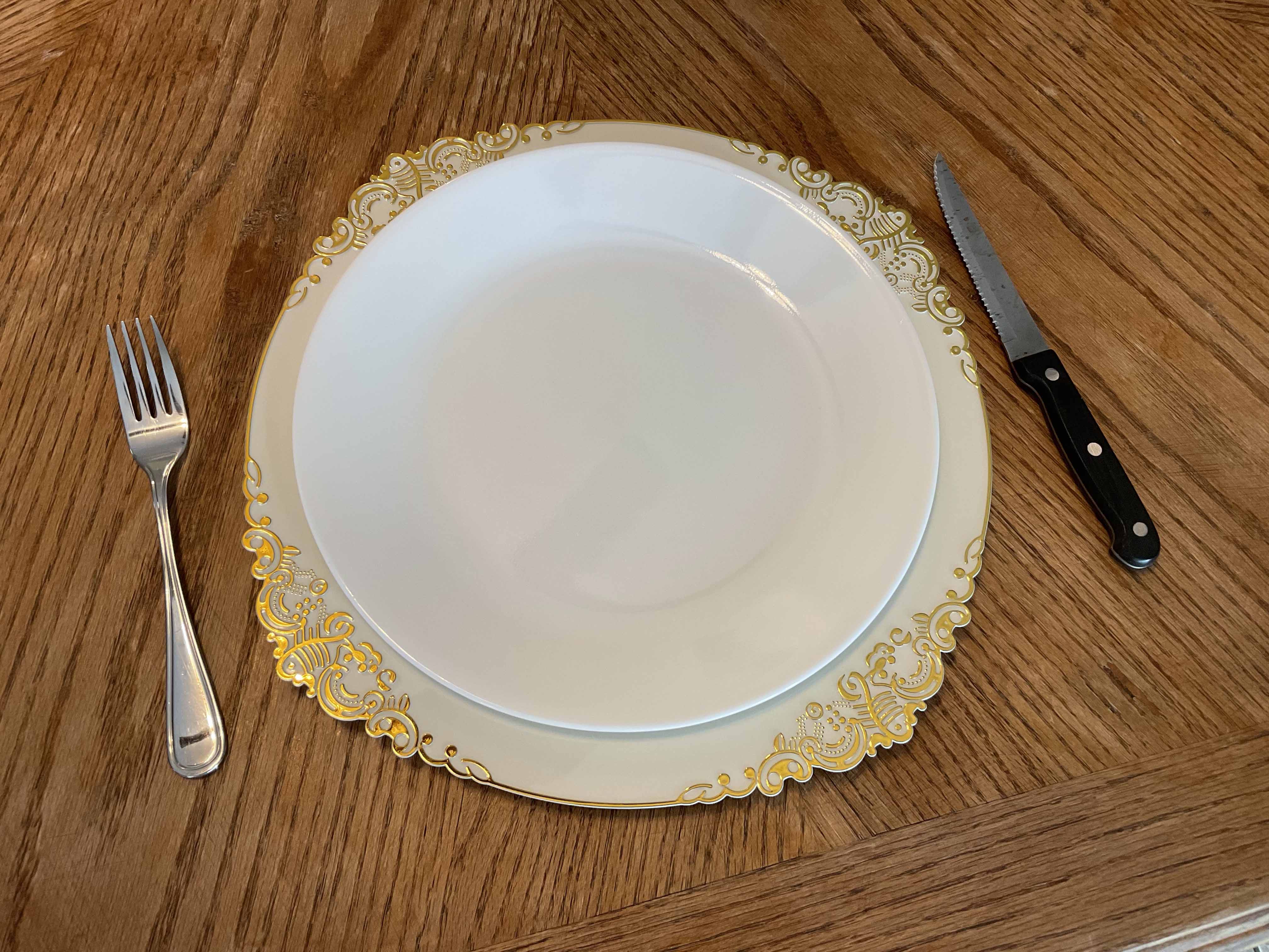charger plates (ivory with gold embossed baroque rim) - 13