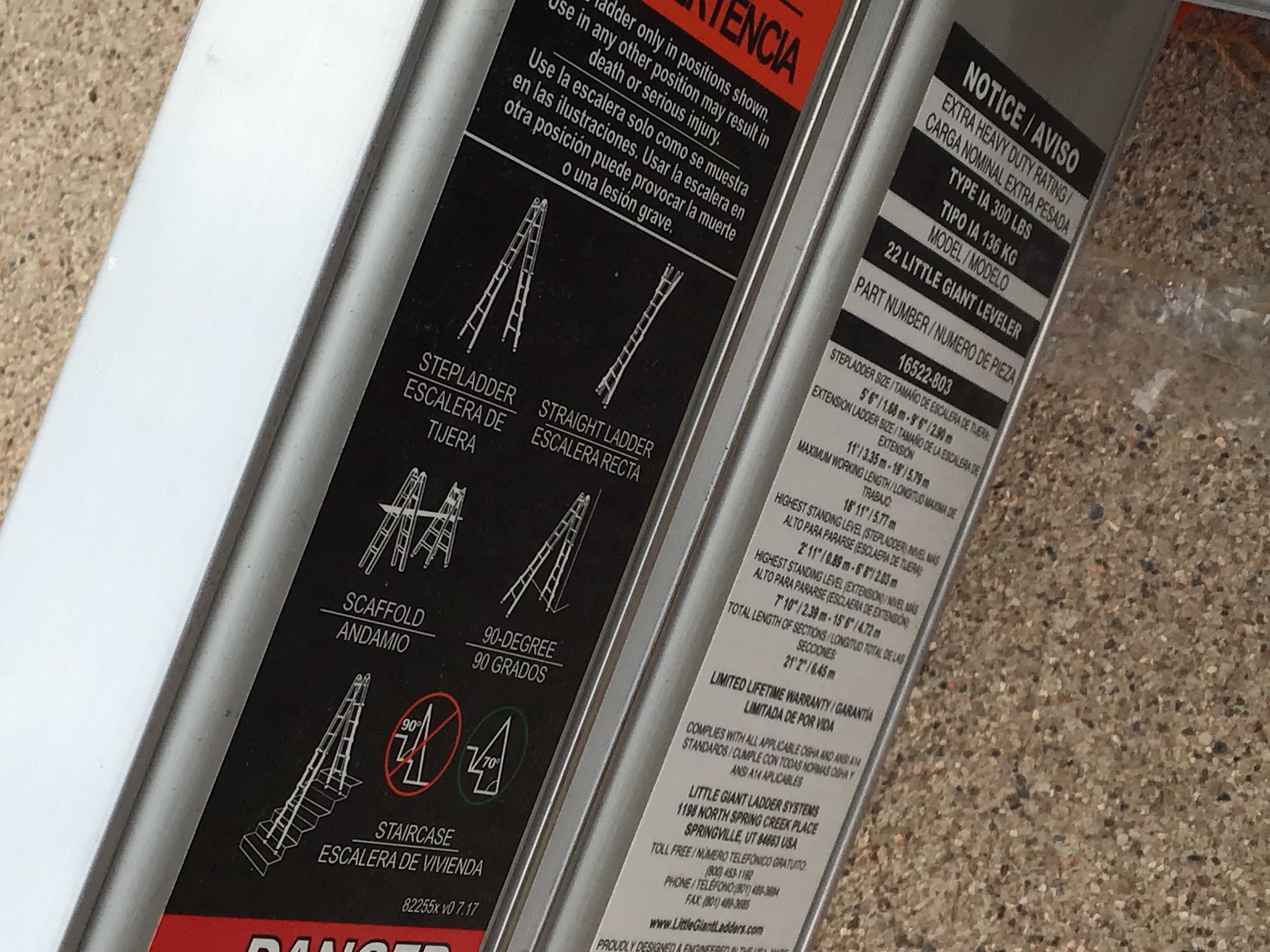 Little Giant Leveler (ladder; can reach up to 18 ft.)