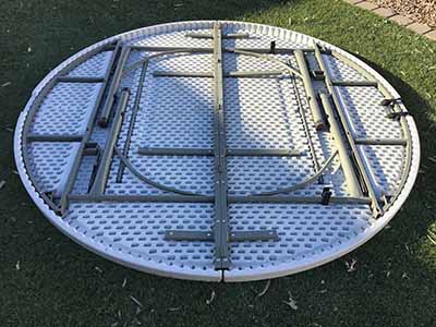 5 foot, 9 inch round tables (bifold)