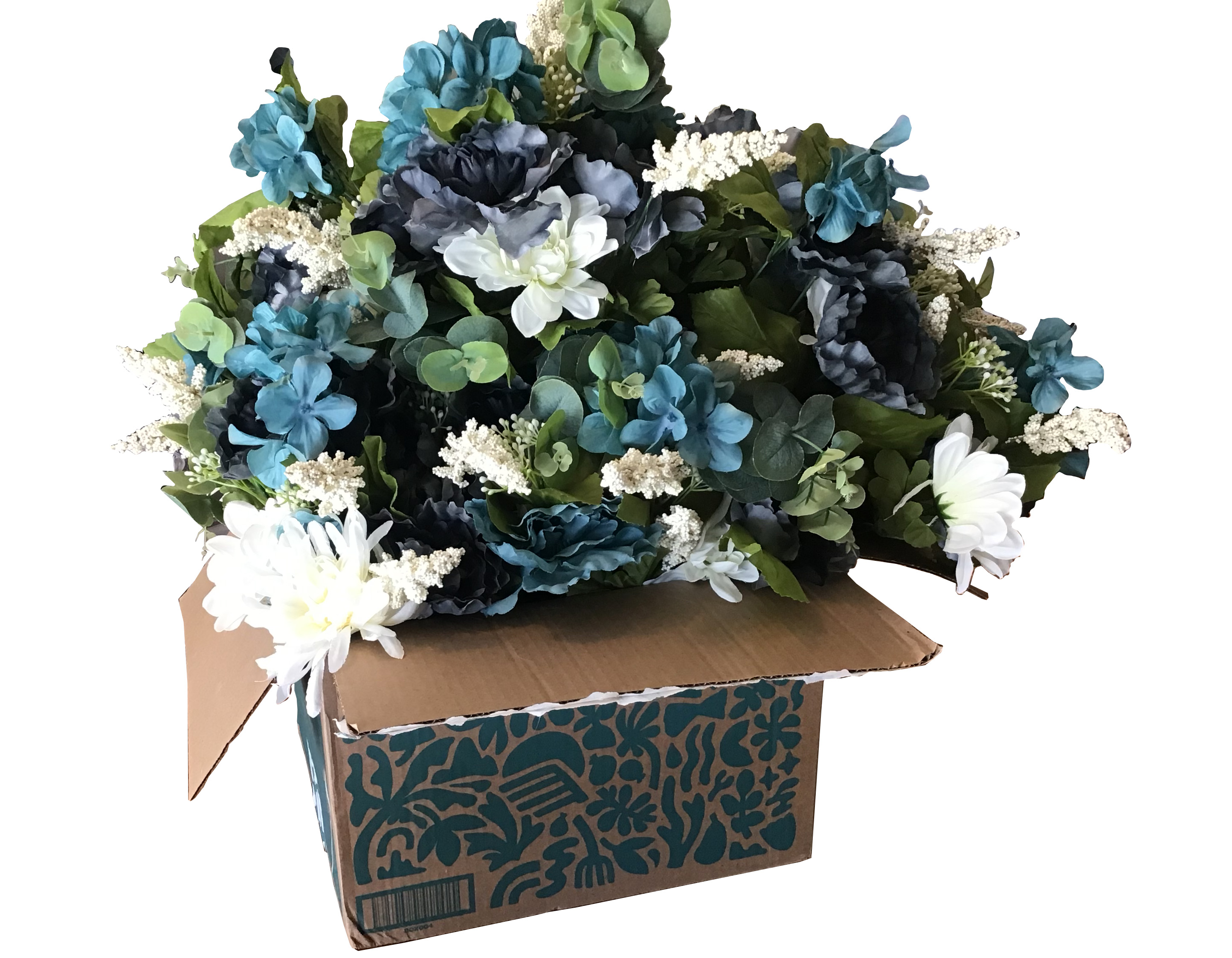 box of plastic/silk flowers
