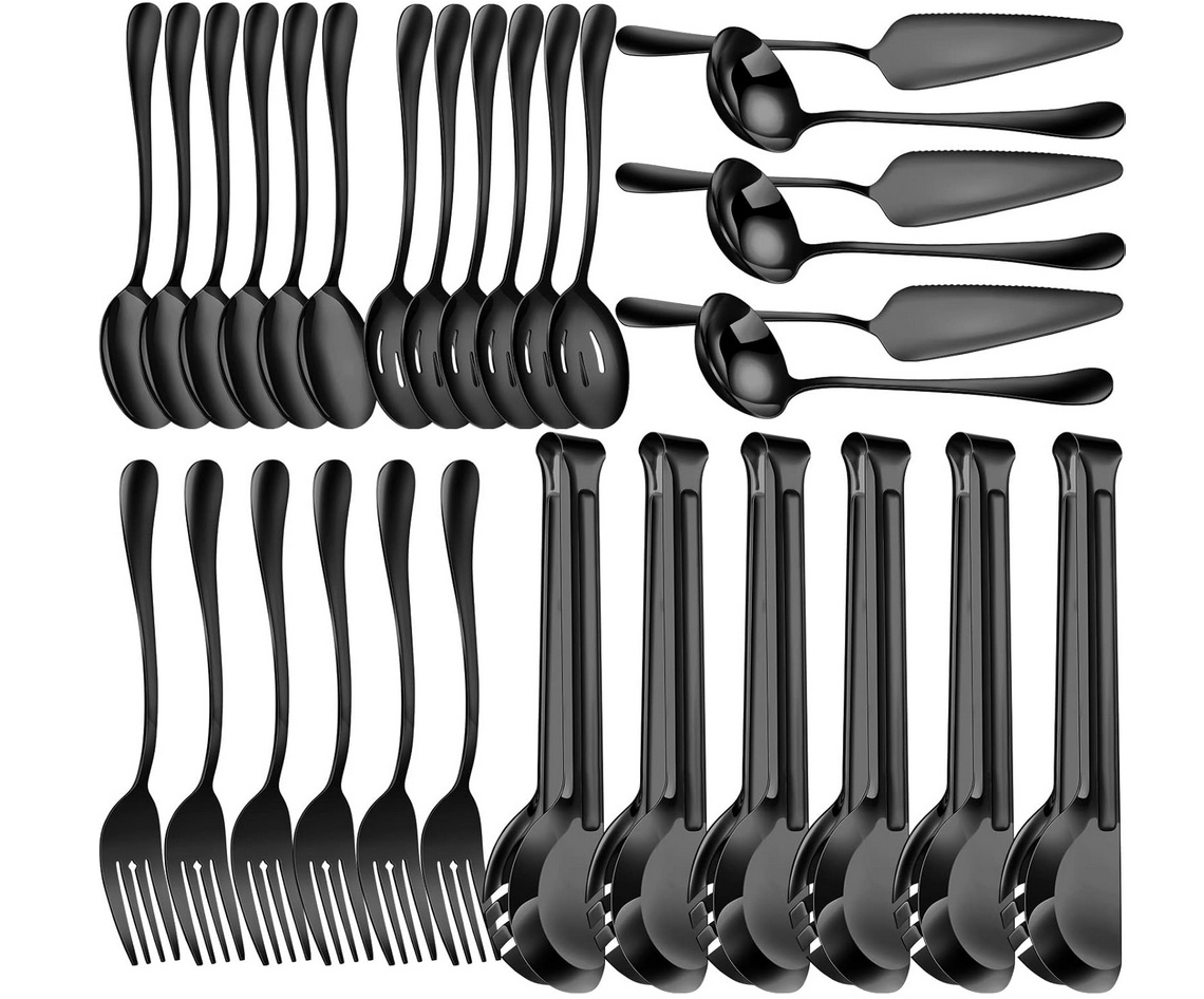 30-piece matched serving utensils set (black)