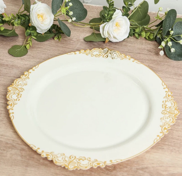 charger plates (ivory with gold embossed baroque rim) - 13